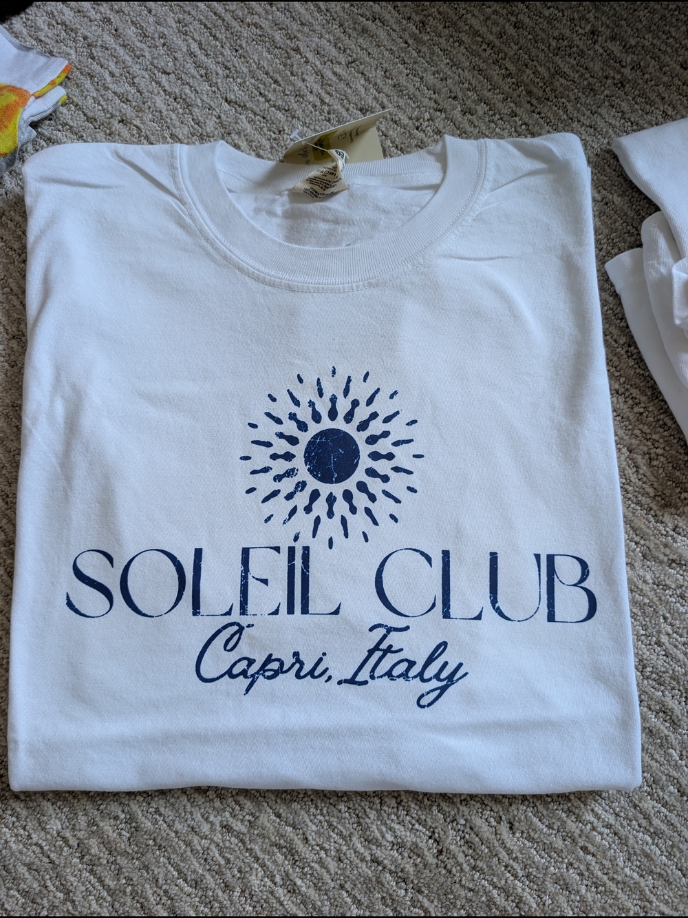 Comfort Colors White Short Sleeve Tee with Navy Soleil Club Graphic